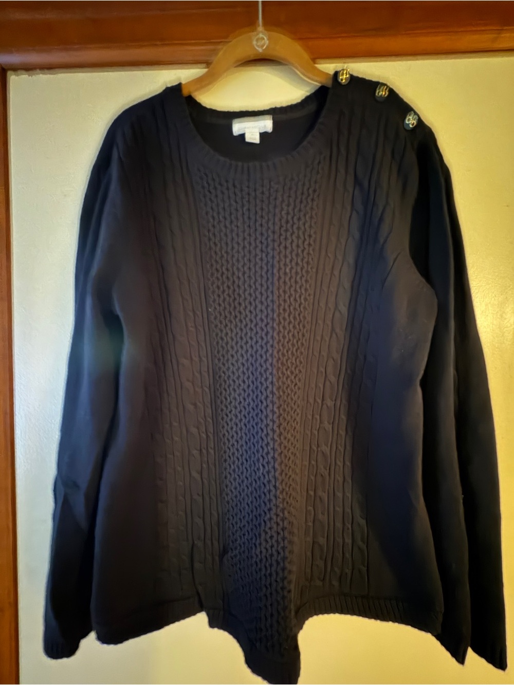 Charter Club Black Cable-Knit Crewneck Sweater with Shoulder Buttons
